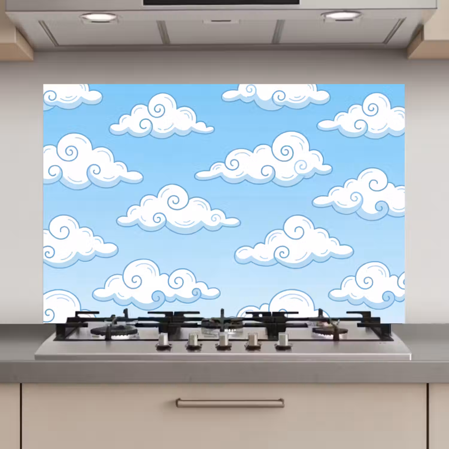 Wolk - Lucht - Cartoon - Blauw - Wit keuken achterwand spatscherm klein -3d_website