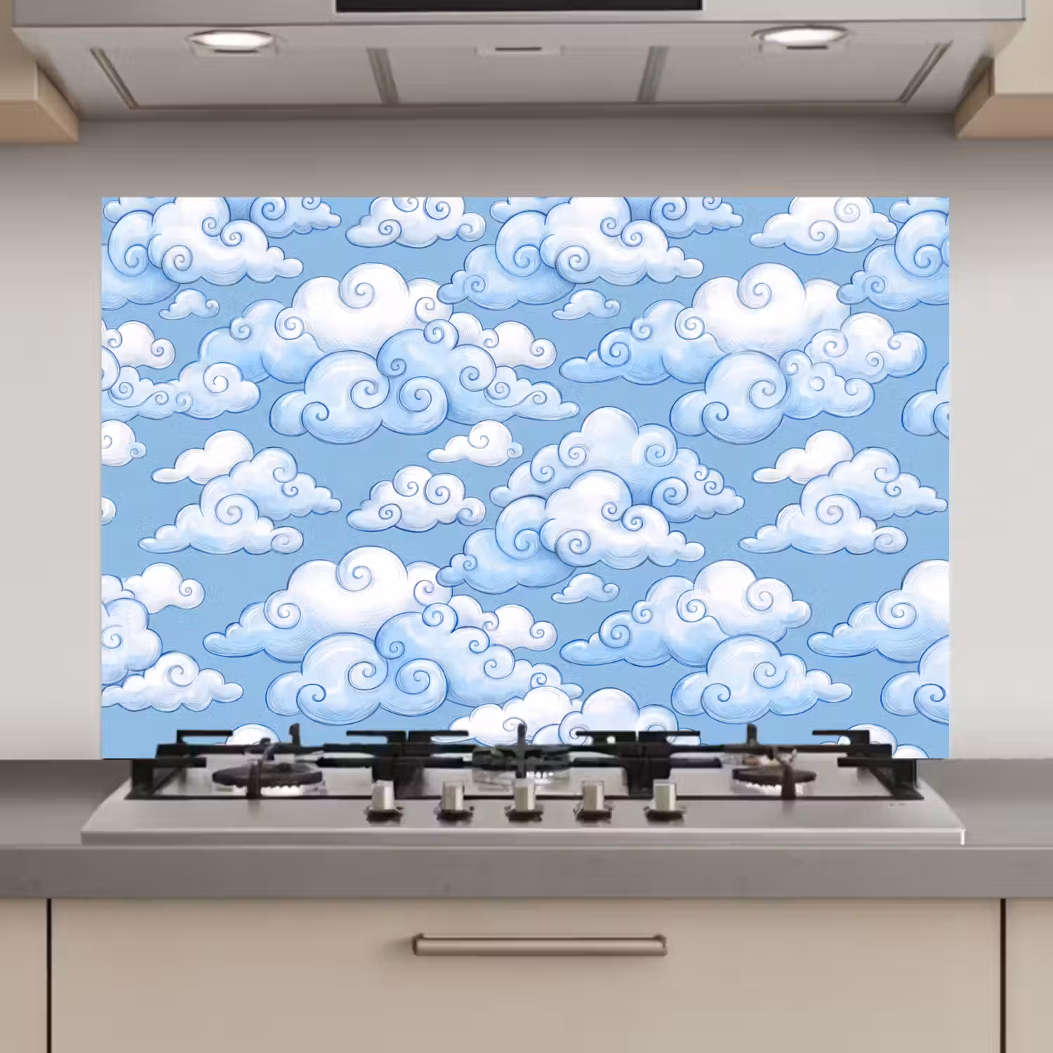 Wolken - Patroon - Hemel - Illustratie - Wit keuken achterwand spatscherm klein -3d_website