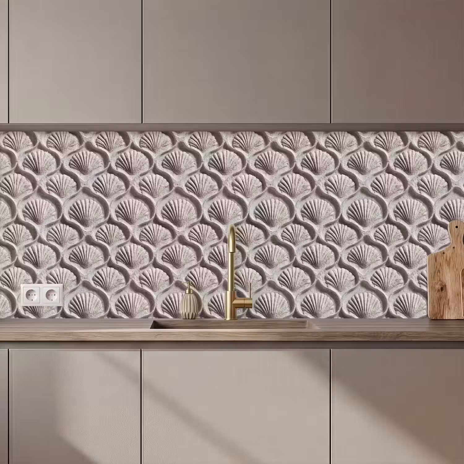 Zand - Schelpenvorm - Grijs keuken achterwand 2 middel 871 zz_3dshopping