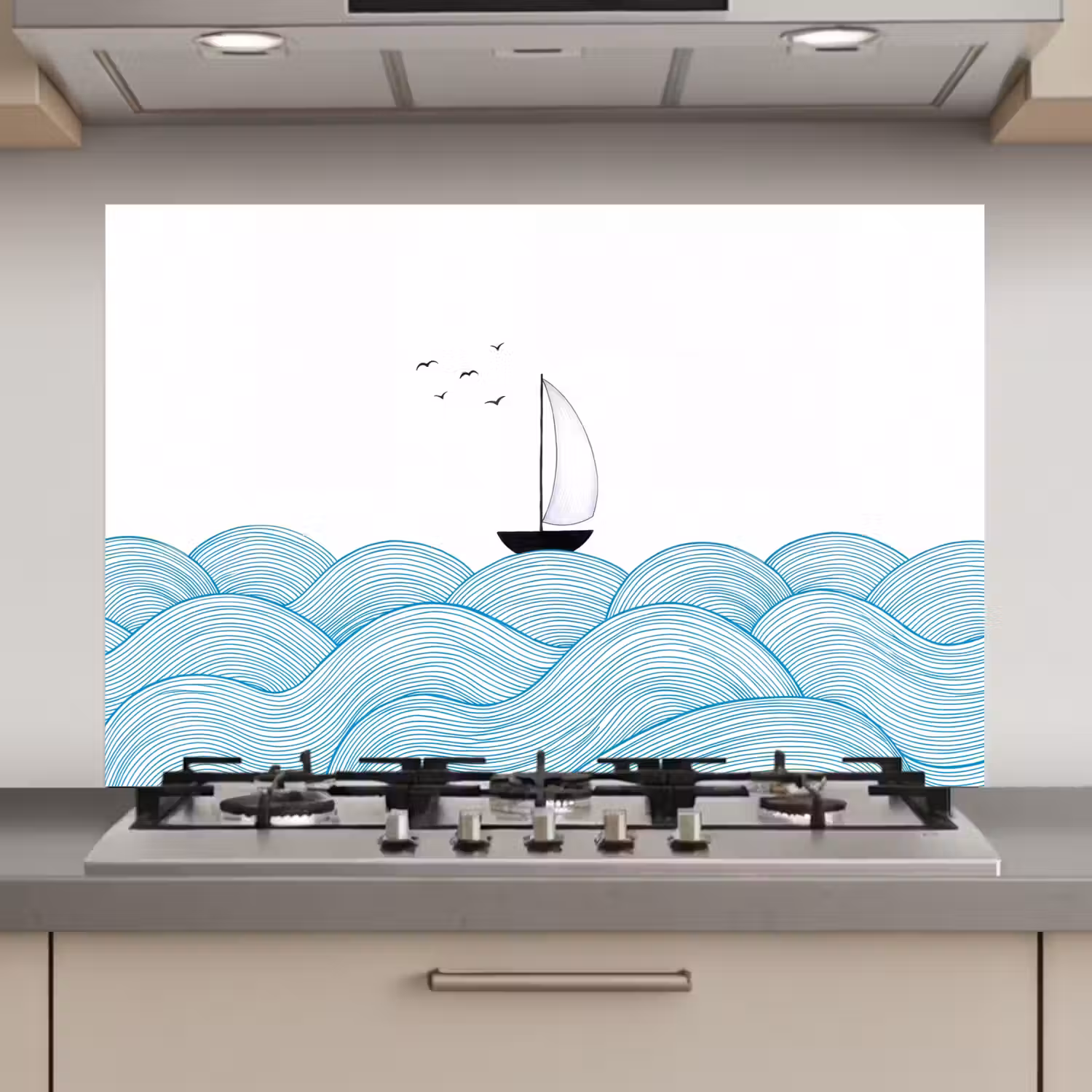 Zeilboot - Golven - Zee - Illustratie - Blauw keuken achterwand spatscherm klein -3d_website
