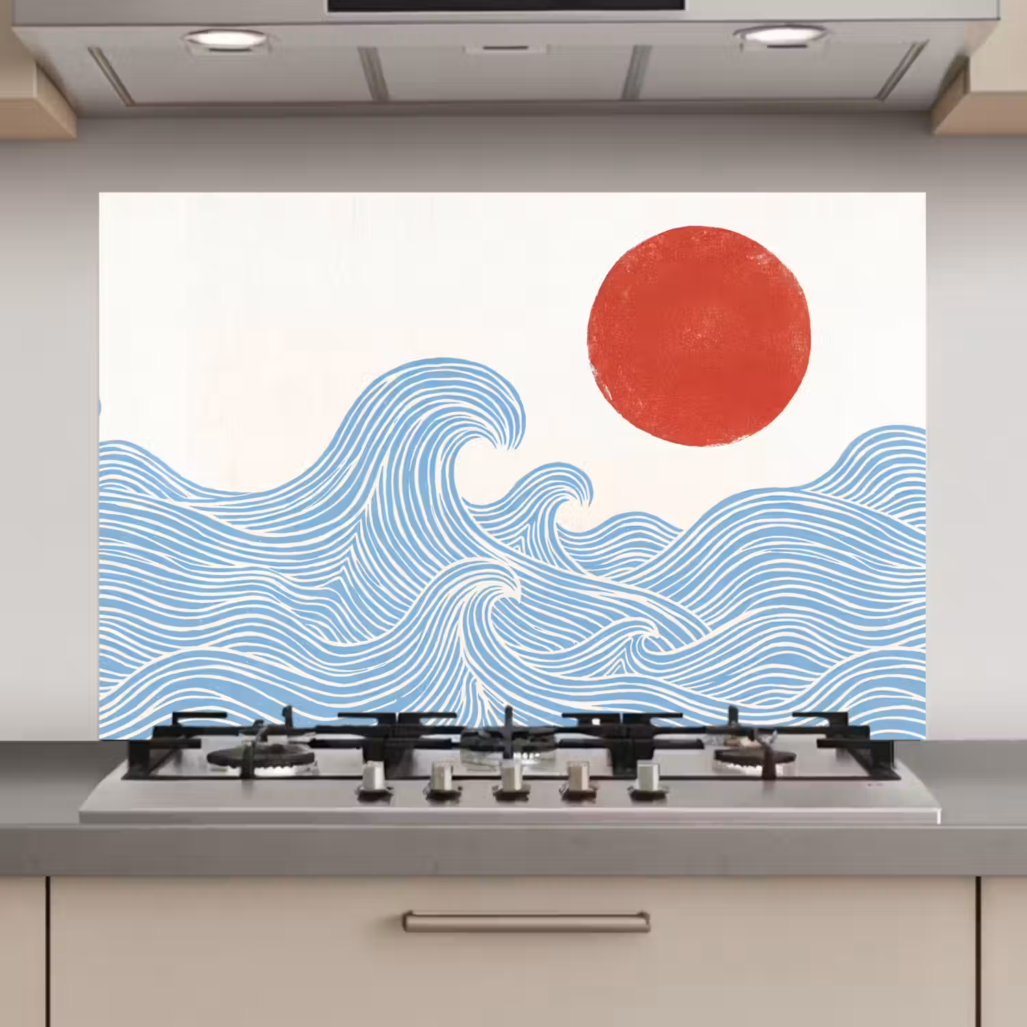 Zon - Golven - Oceaan - Abstract - Rood keuken achterwand spatscherm klein -3d_website