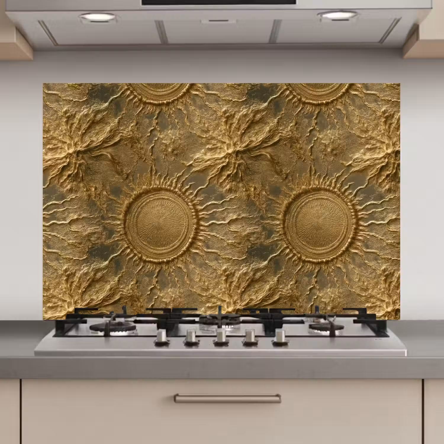 Zon - Reliëf - Antiek - Goud keuken achterwand spatscherm klein 900 -3d_website