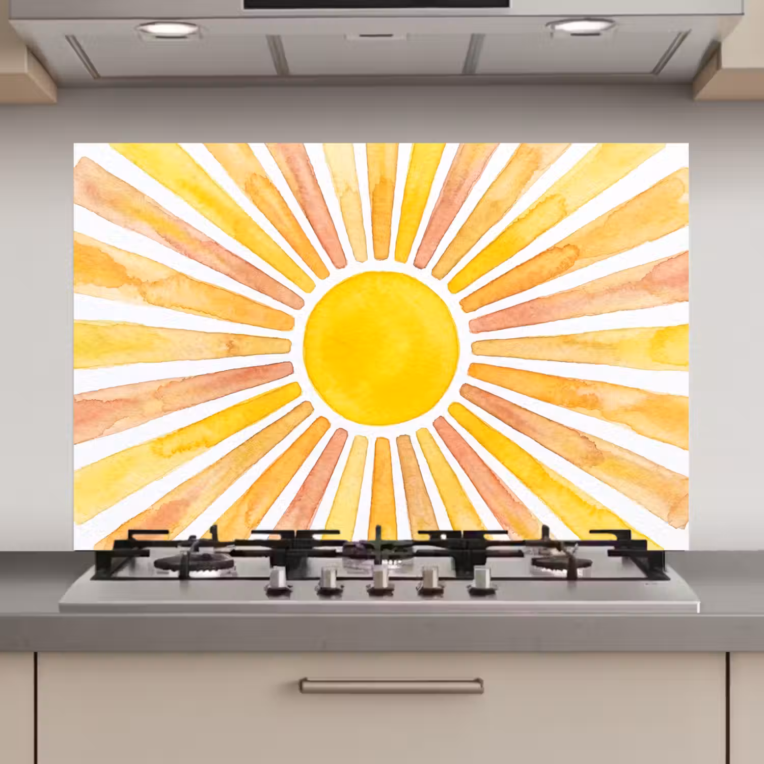 Zon - Stralen - Aquarel - Geel - Abstract keuken achterwand spatscherm klein -3d_website