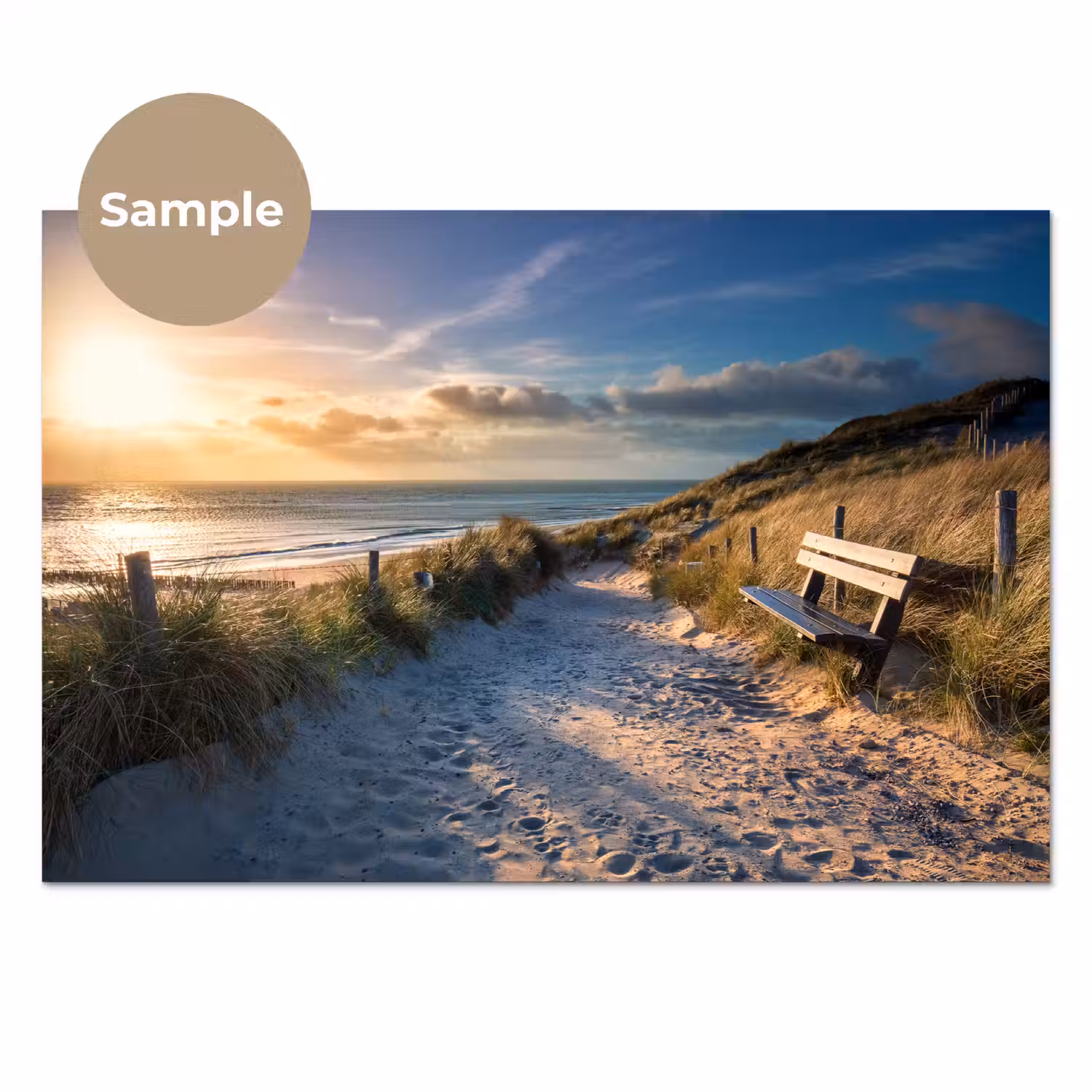Zonsondergang - Strand - Duin - Gras - Bank keuken achterwand sample klein -3d