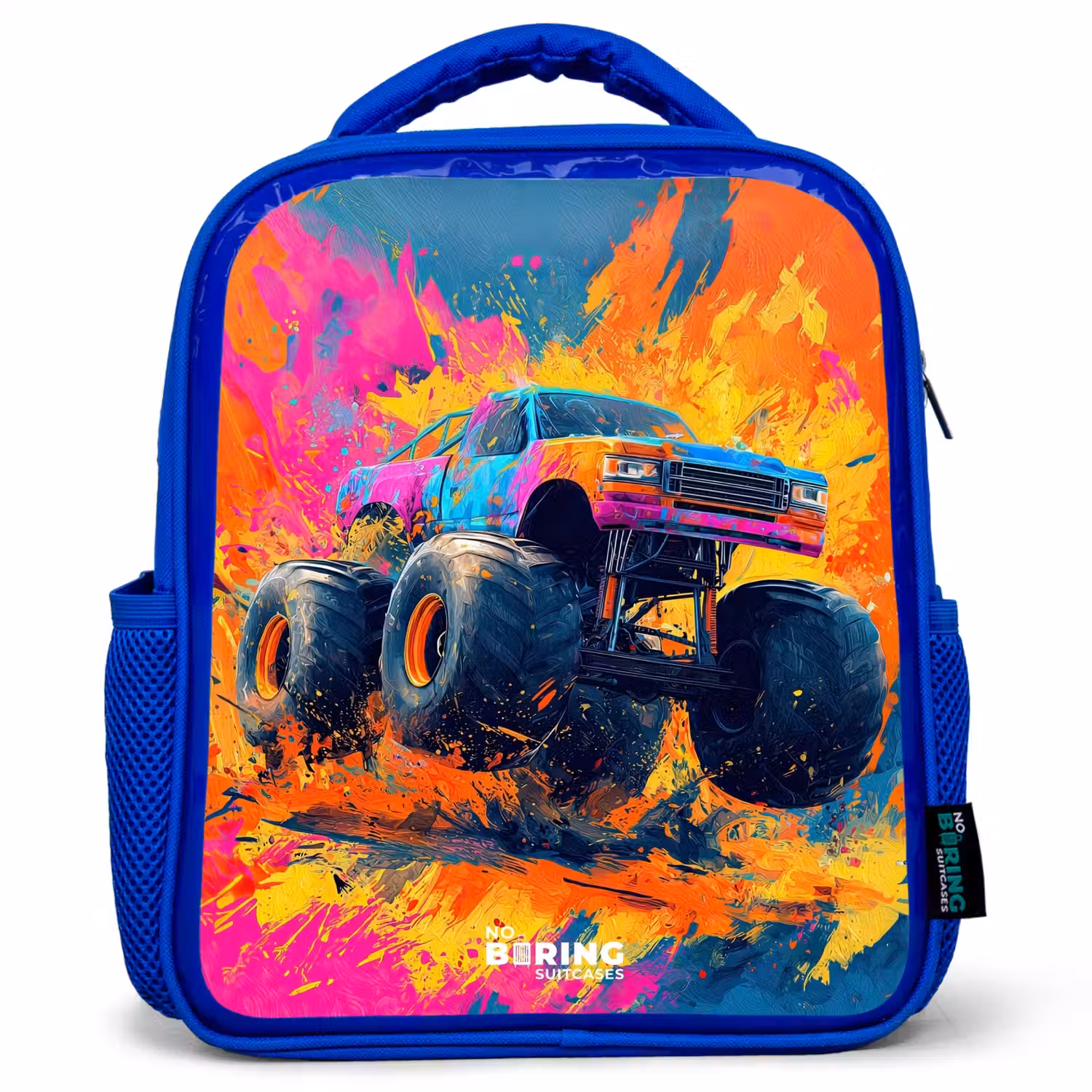 Monstertruck - Verfspatten - Kleurrijk - Explosie Kinderrugzak - Blauw middel -3d