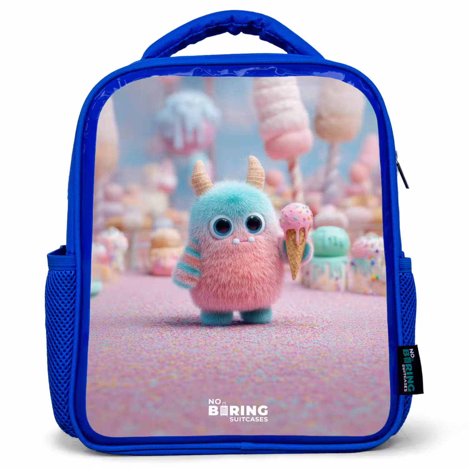 Zoet Monstersnoep Avontuur Kinderrugzak - Blauw middel -3d