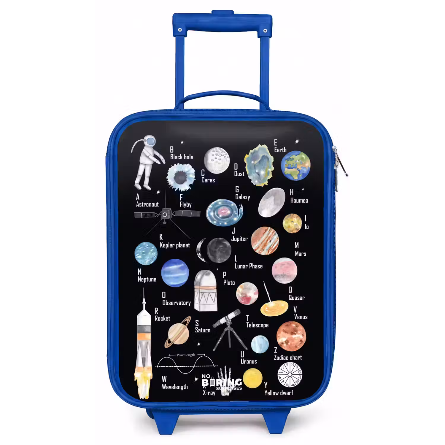 Alfabet in ruimte thema Kinderkoffer - Blauw klein -zz3dotto