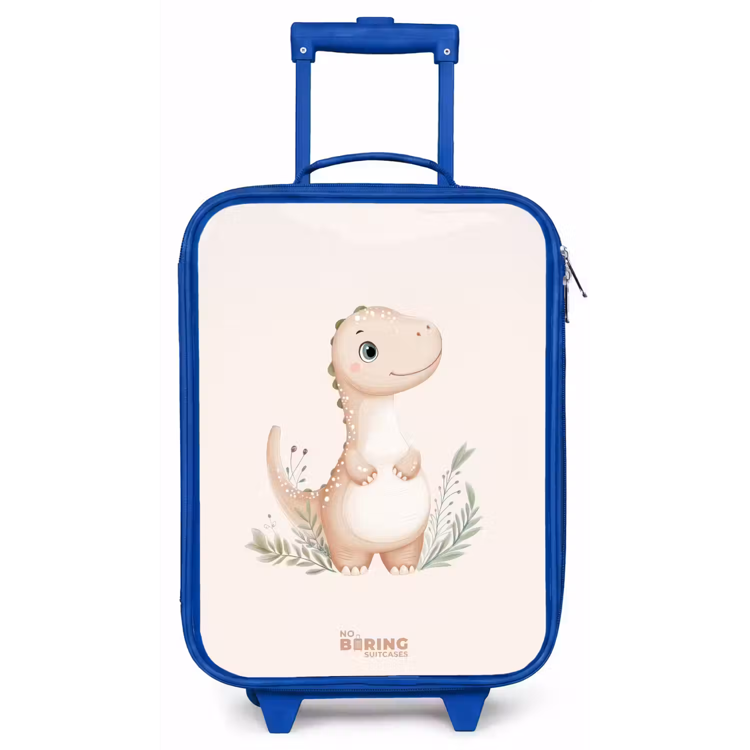 Beige dinosaurus met groene blaadjes Kinderkoffer - Blauw klein -zz3dotto