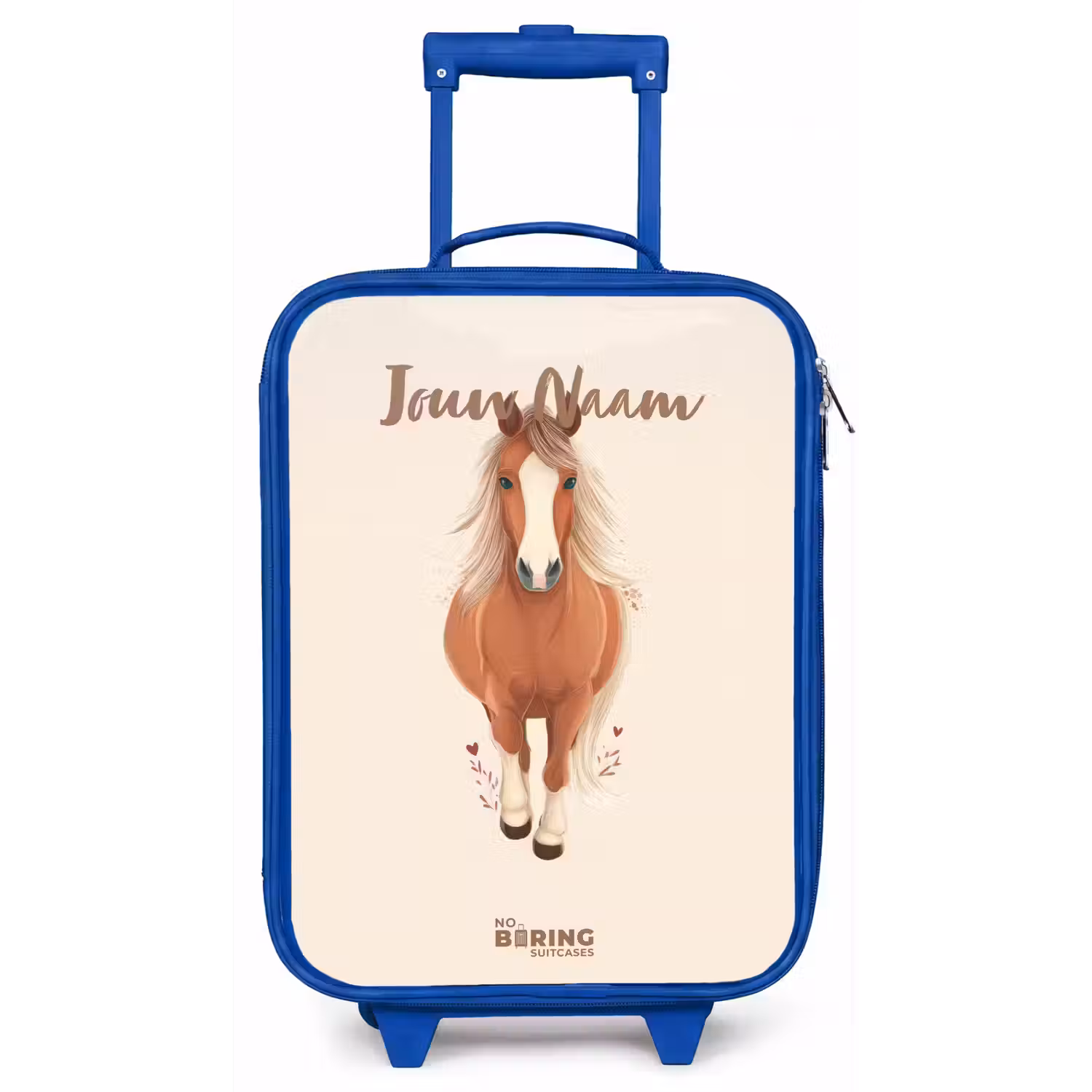 Bruin paard in gallop Kinderkoffer - Blauw klein -zz3dotto