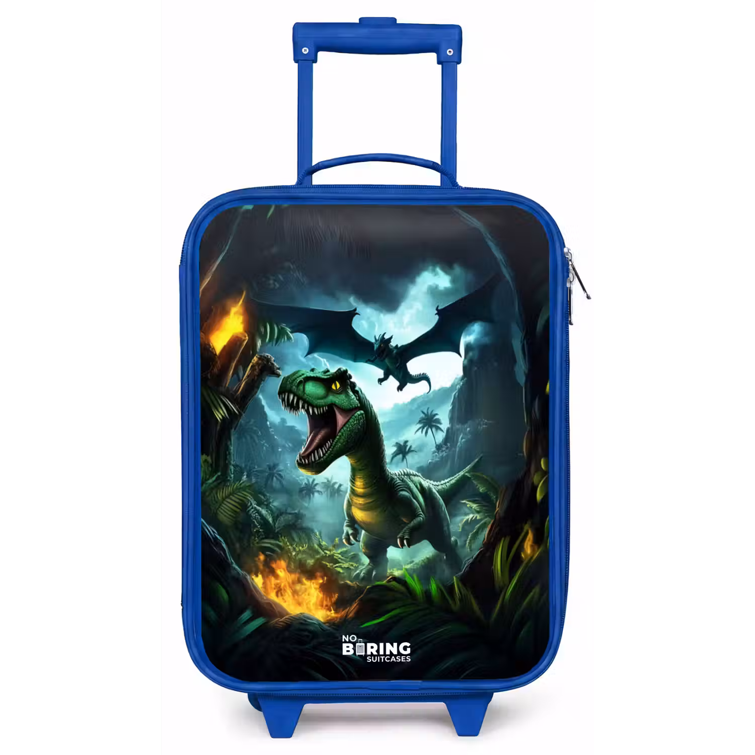 Dinosaurus en draak in vurige junglevallei Kinderkoffer - Blauw klein -zz3dotto