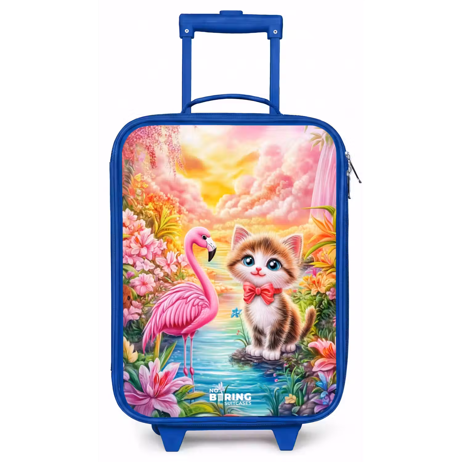 Kitten met flamingo in tropisch bloemenparadijs Kinderkoffer - Blauw klein -zz3dotto