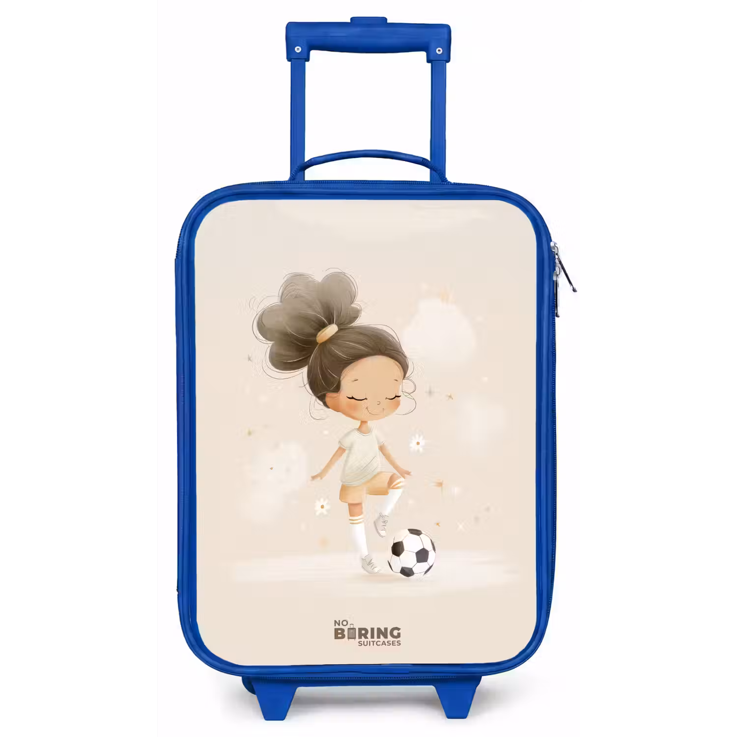 Meisje met een voetbal in beige kleuren Kinderkoffer - Blauw klein -zz3dotto
