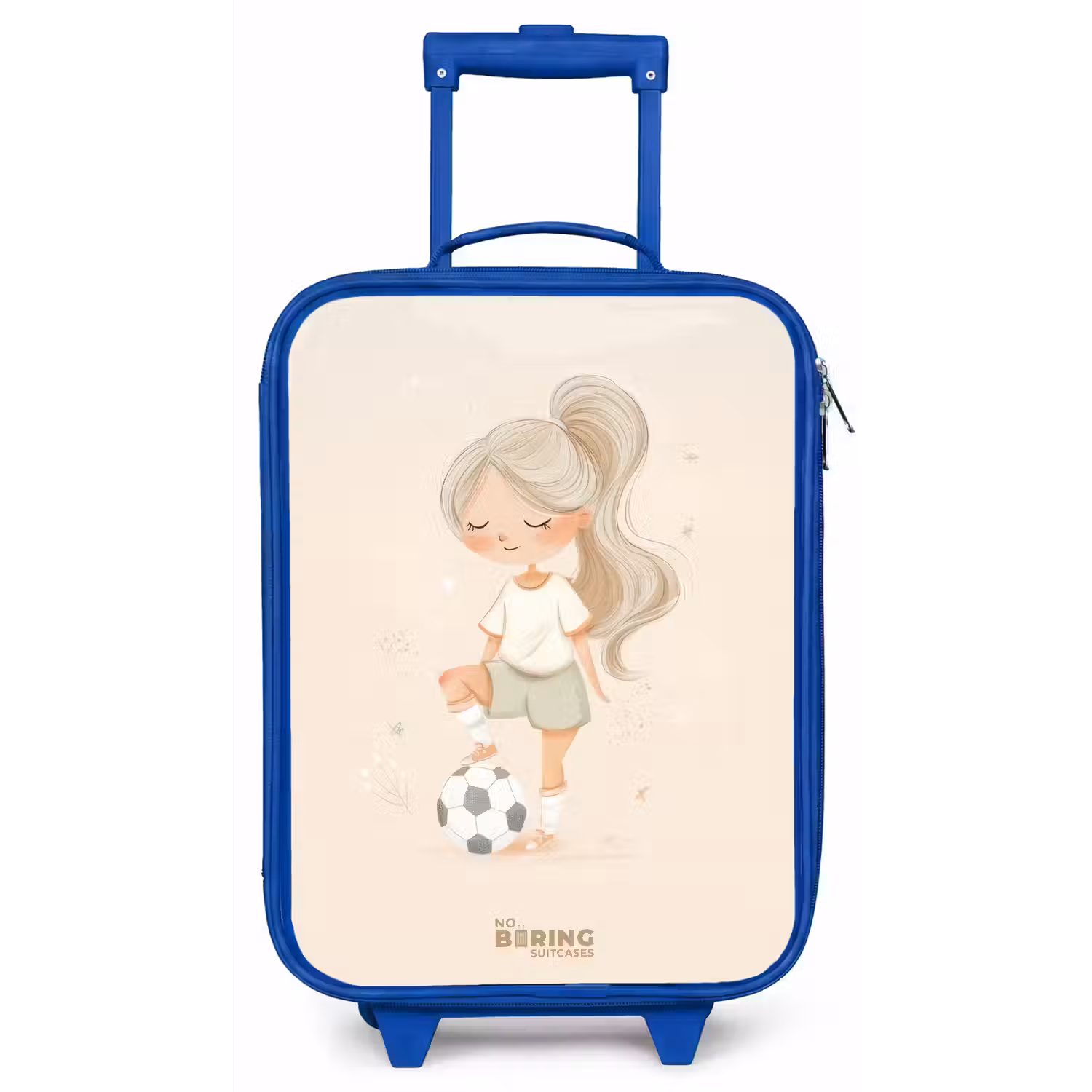 Meisje met een voetbal in beige kleuren Kinderkoffer - Blauw klein -zz3dotto