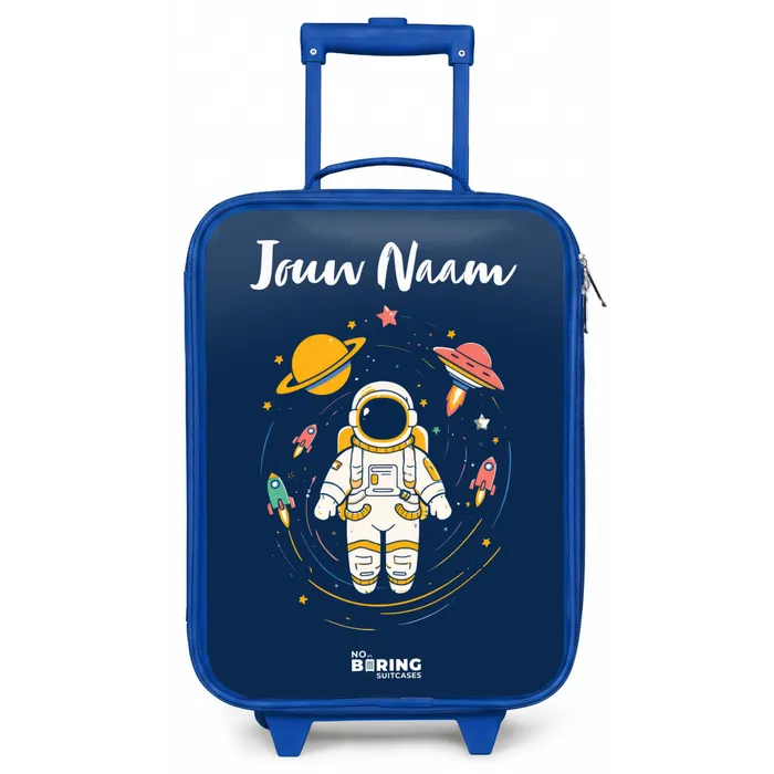 Astronaut - Planeet - Sterren - Raket Kinderkoffer - Blauw klein -zz3dotto