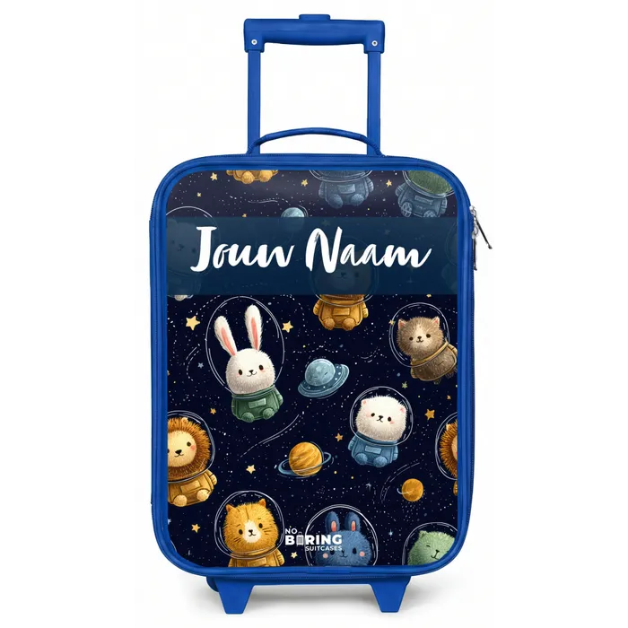 Dieren - Astronaut - Planeten - Sterren Kinderkoffer - Blauw klein -zz3dotto
