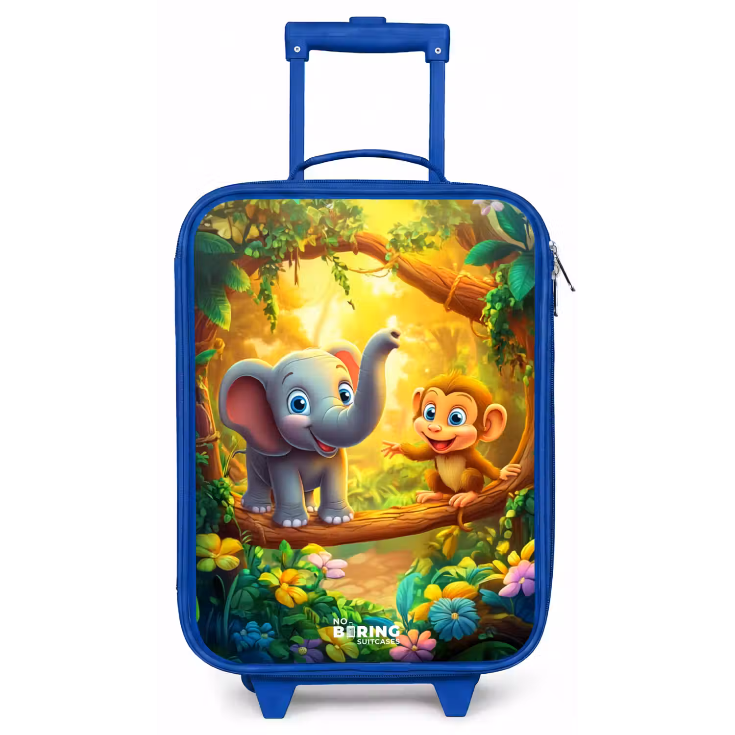 Olifant en aapje in kleurrijke jungle Kinderkoffer - Blauw klein -zz3dotto