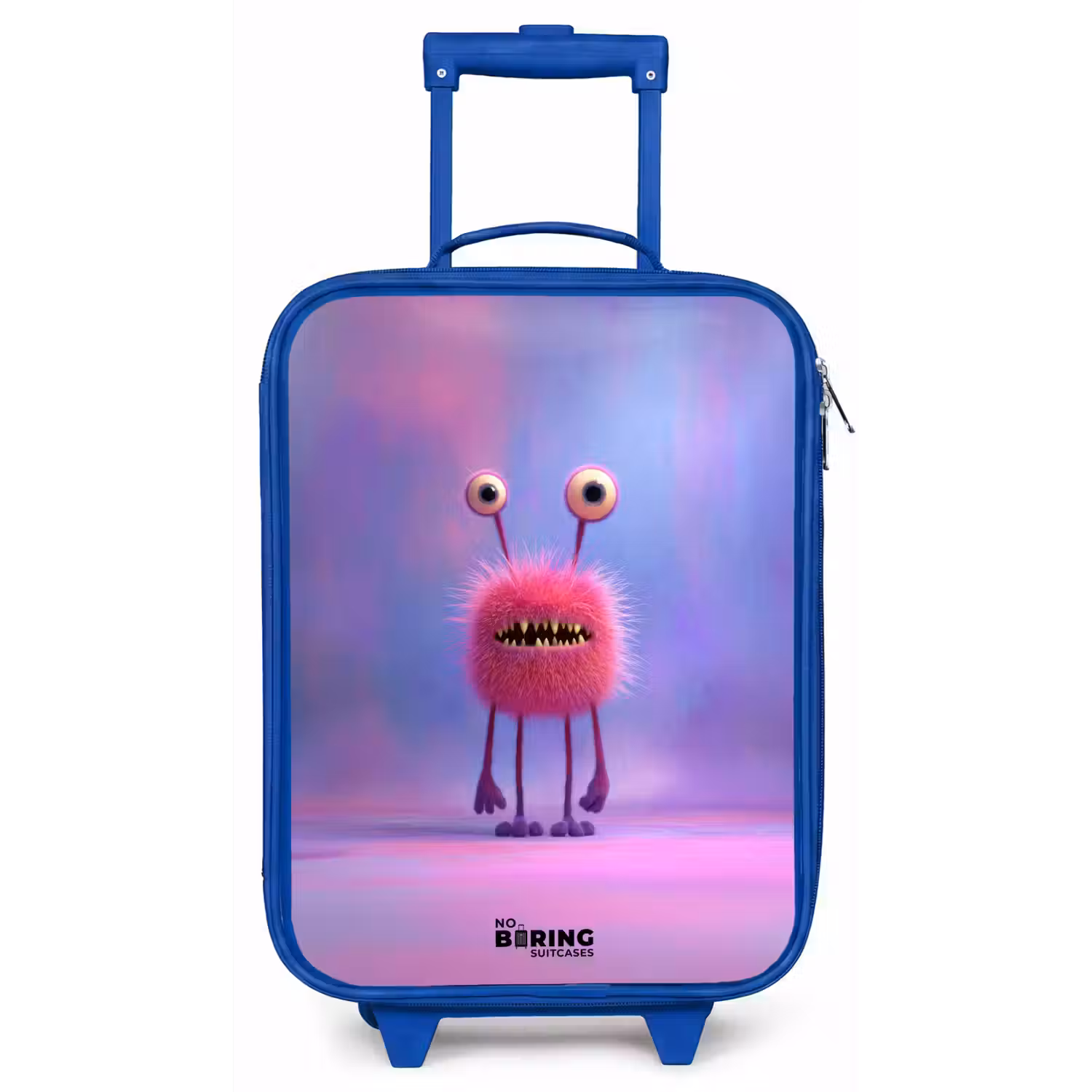 Roze harig monster met grote ogen Kinderkoffer - Blauw klein -zz3dotto
