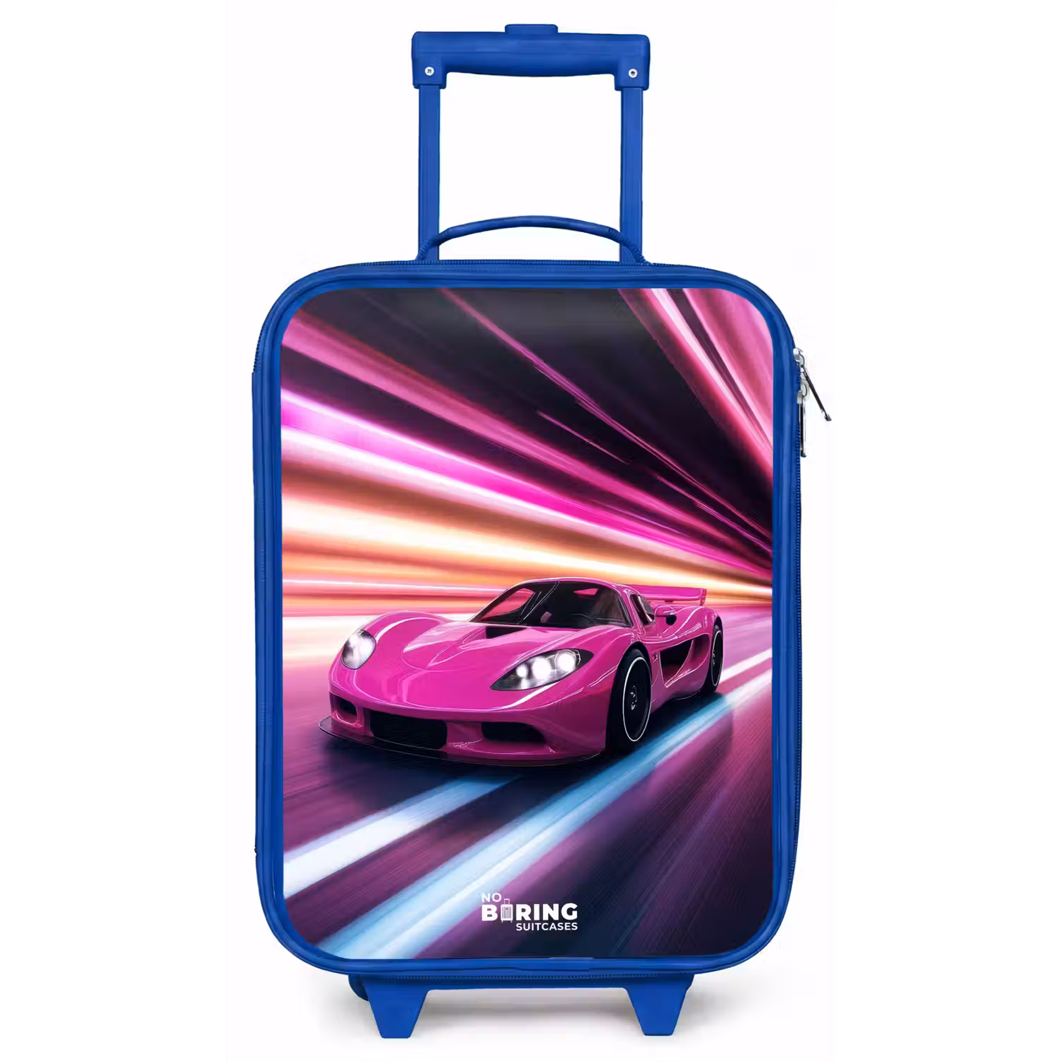 Roze raceauto flitst door neonlicht Kinderkoffer - Blauw klein -zz3dotto