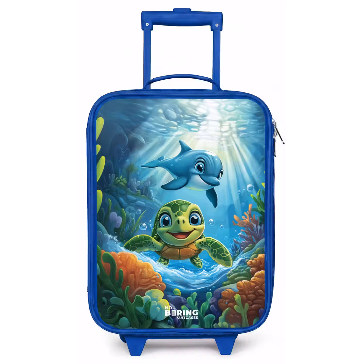 Schildpad en dolfijn in blauwe oceaan Kinderkoffer - Blauw klein -zz3dotto