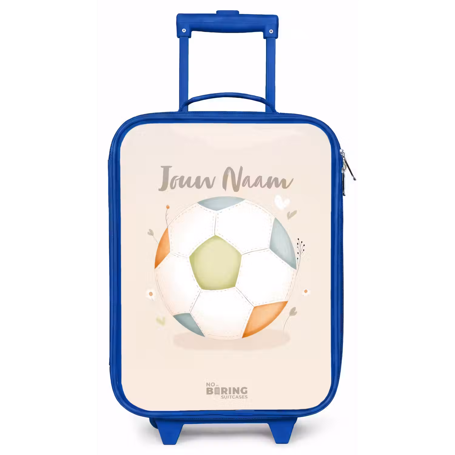 Voetbal in beige pastel kleuren Kinderkoffer - Blauw klein -zz3dotto