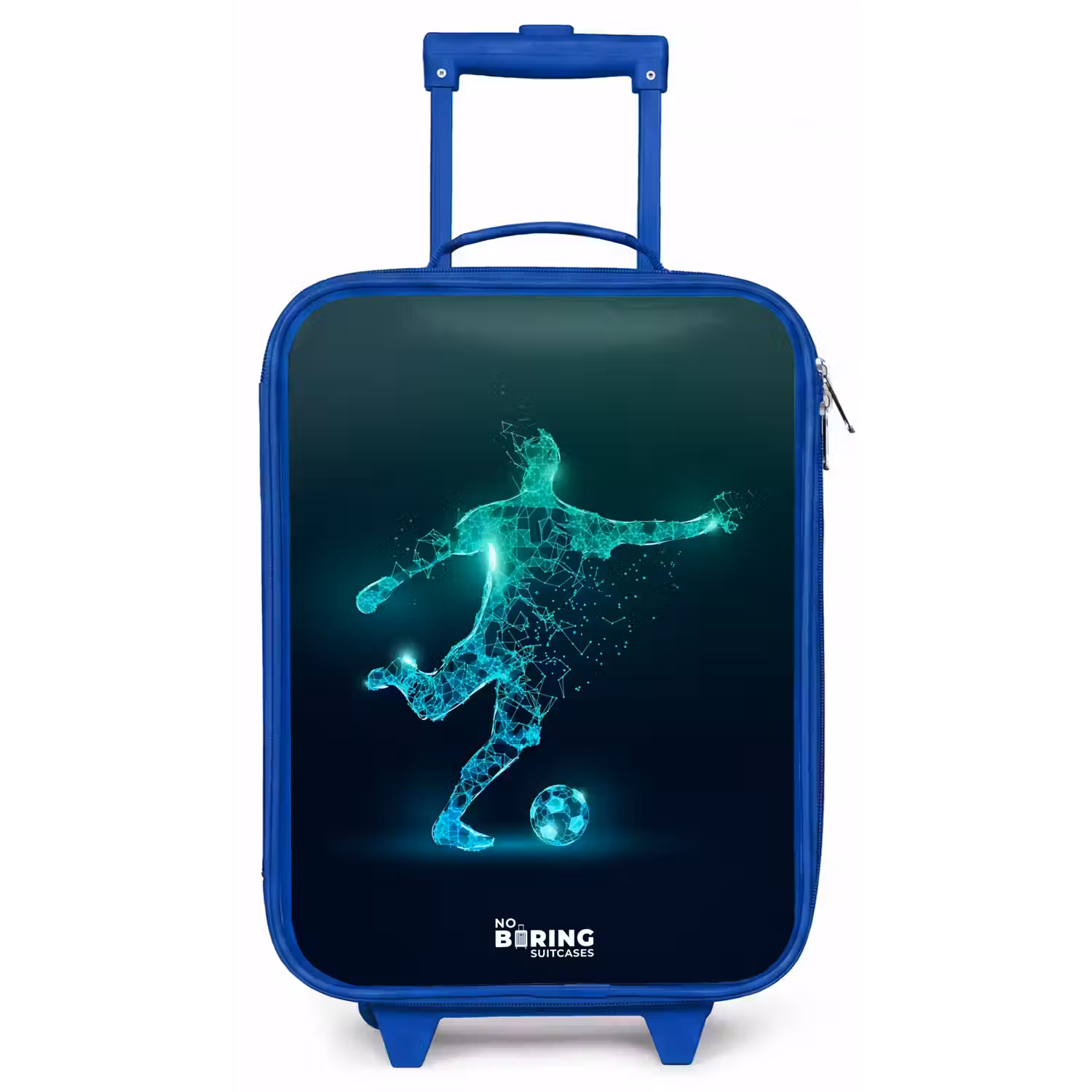 Voetballer trapt met kracht in digitale vorm Kinderkoffer - Blauw klein -zz3dotto