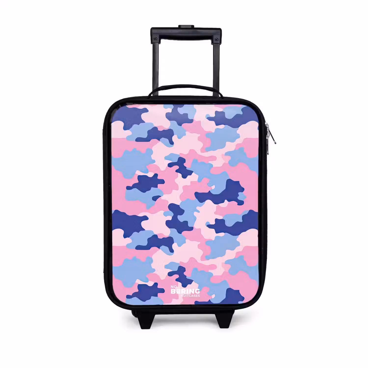 Camouflage - Roze - Blauw Kinderkoffer - Zwart klein -3d