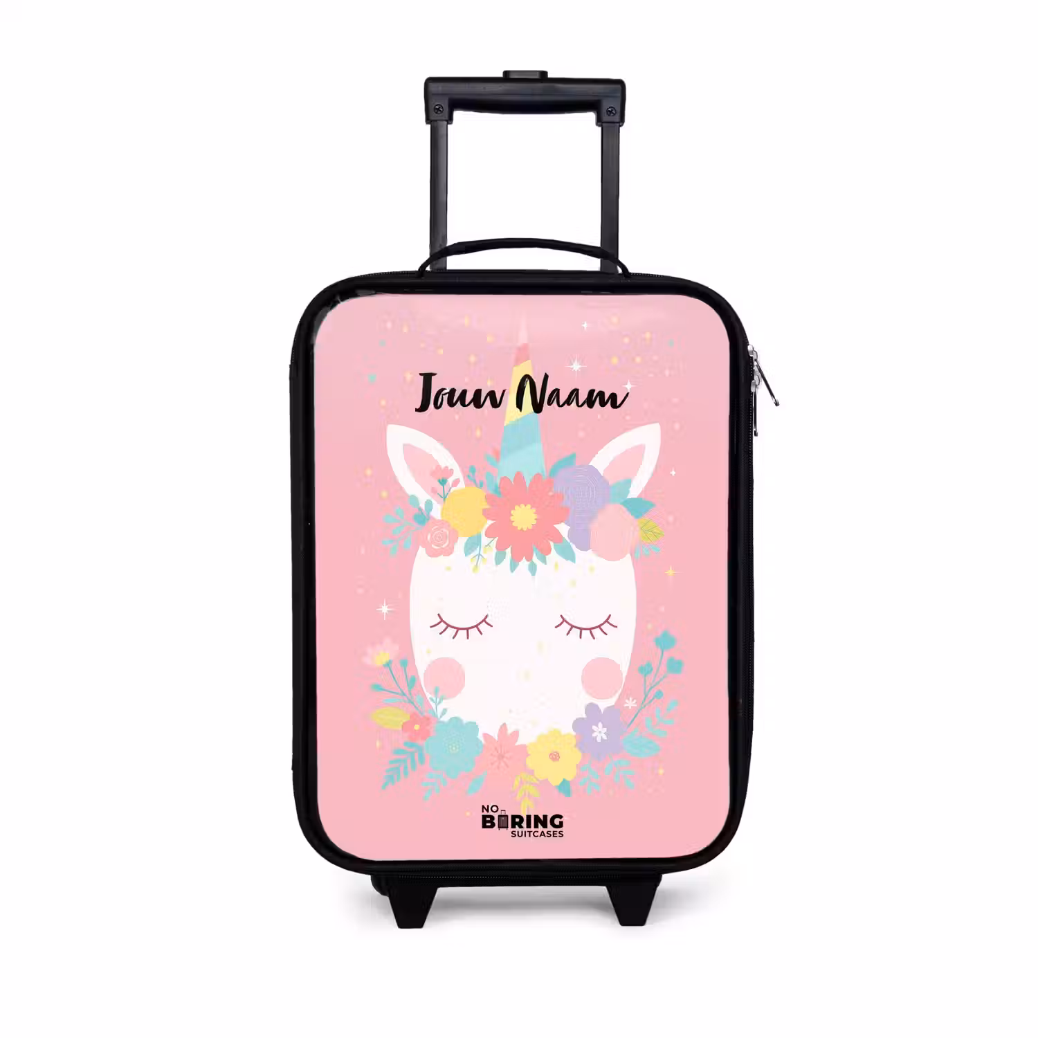 Eenhoorn - Bloemen - Roze Kinderkoffer - Zwart klein -3d
