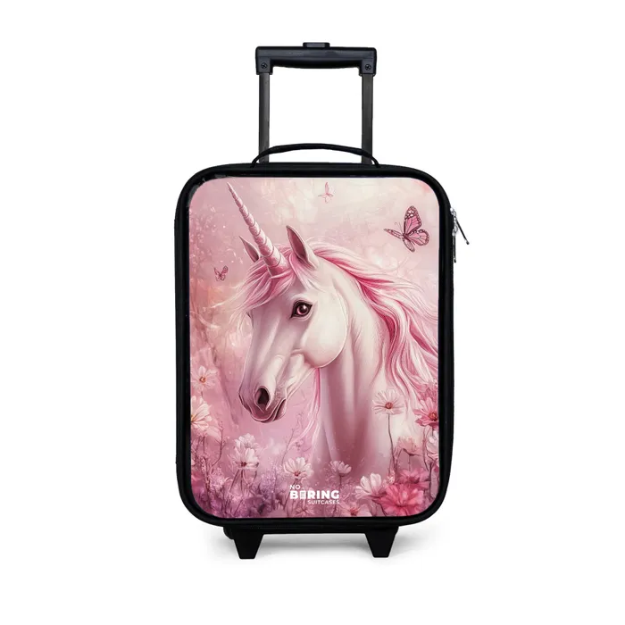Eenhoorn - Roze - Vlinders - Bloemen Kinderkoffer - Zwart klein -3d
