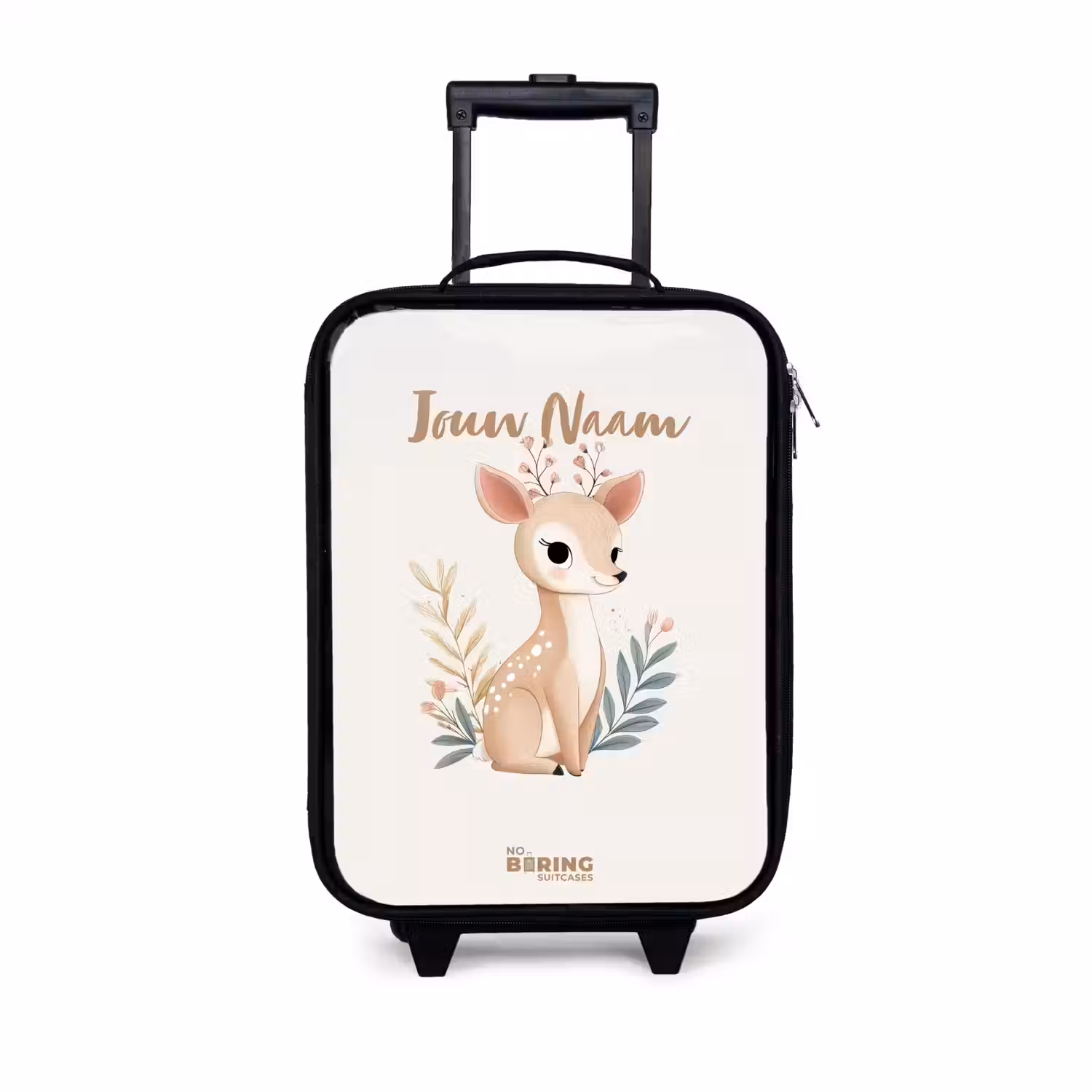 Hertje omringd door planten in beige tinten Kinderkoffer - Zwart klein -3d