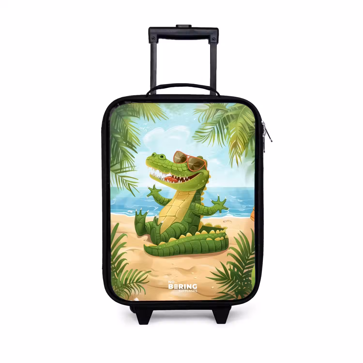 Krokodil op het strand Kinderkoffer - Zwart klein -3d