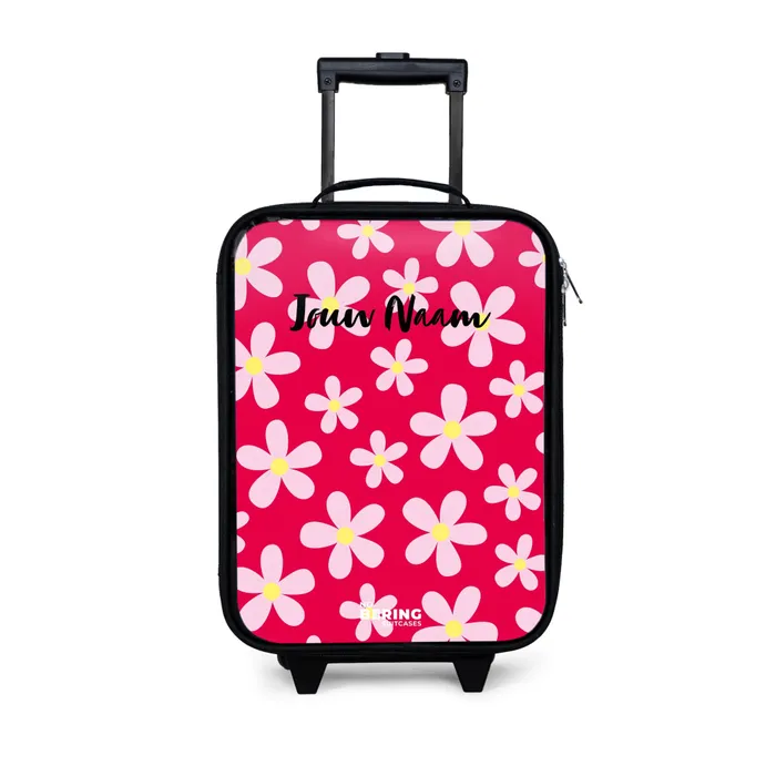 Madeliefjesmania hotpink Kinderkoffer - Zwart klein -3d
