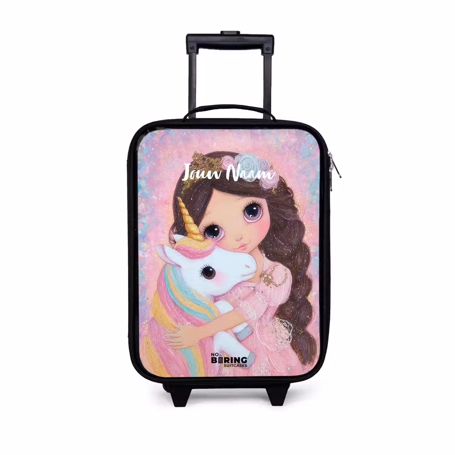 Meisje - Eenhoorn - Glitter Kinderkoffer - Zwart klein -3d
