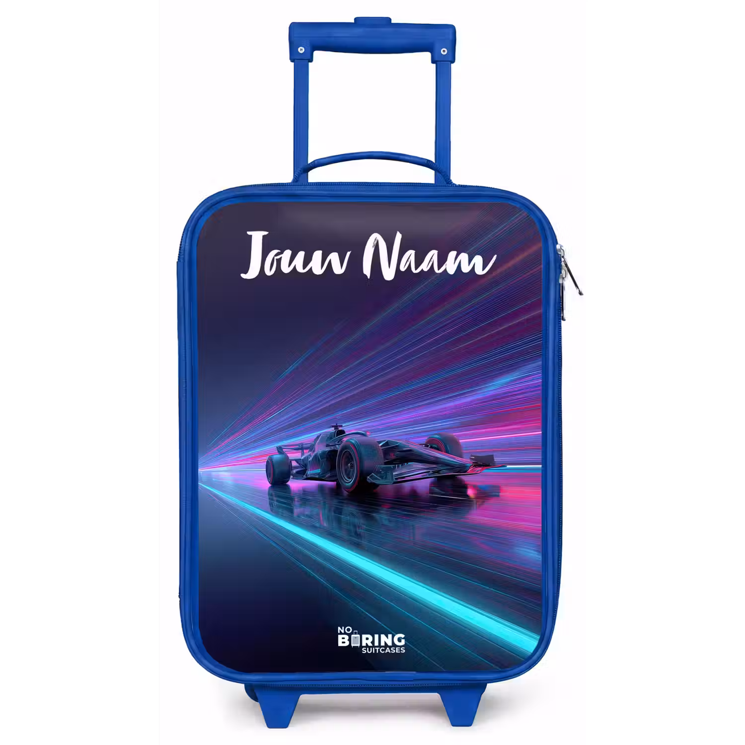Lichtstralen - Neon - Racewagen - Paars Kinderkoffer - Blauw klein -zz3dotto