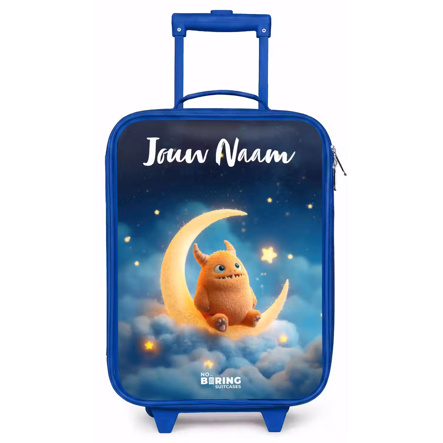 Oranje monster op maansikkel Kinderkoffer - Blauw klein -zz3dotto