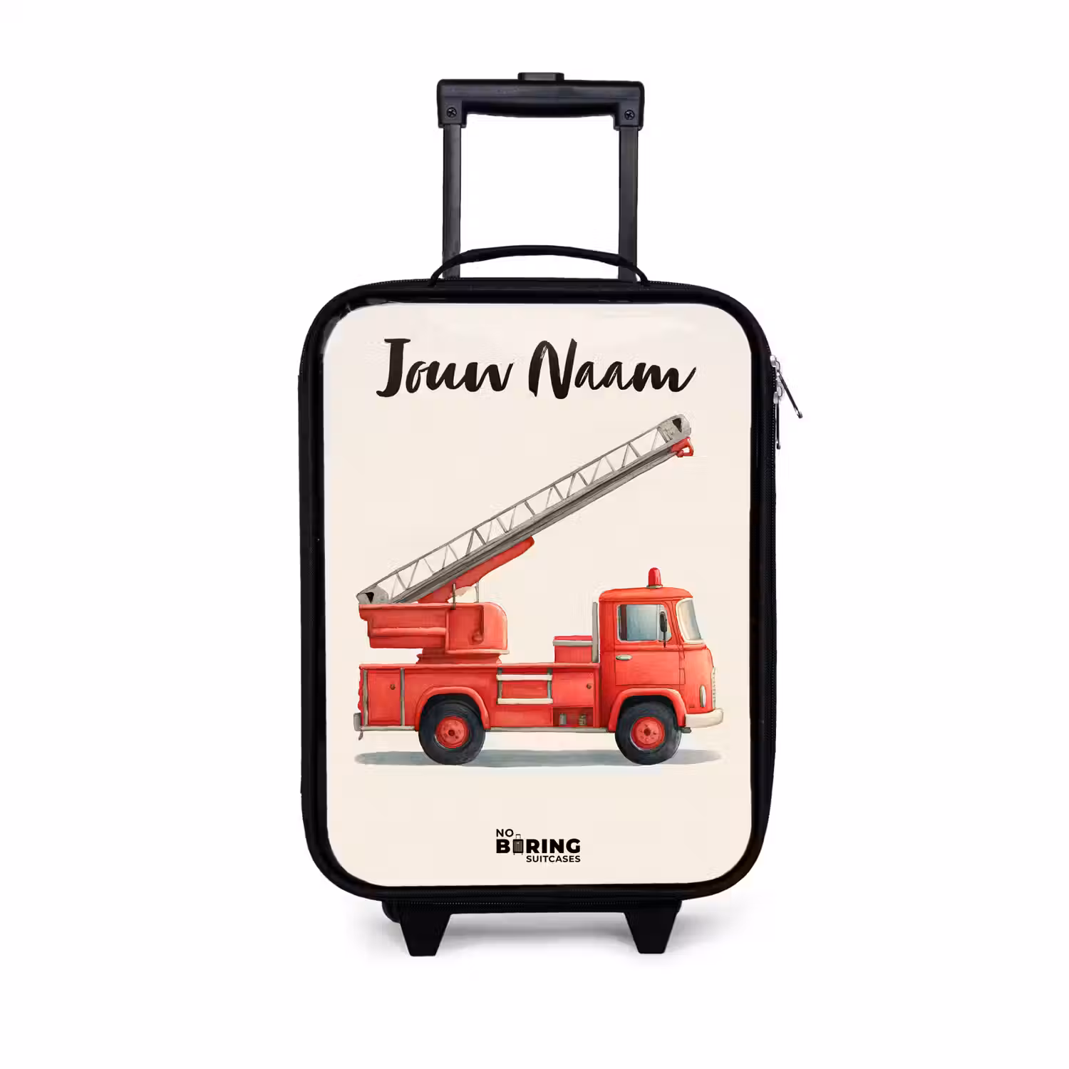 Brandweerwagen - Getekend - Rood Kinderkoffer - Zwart klein -3d