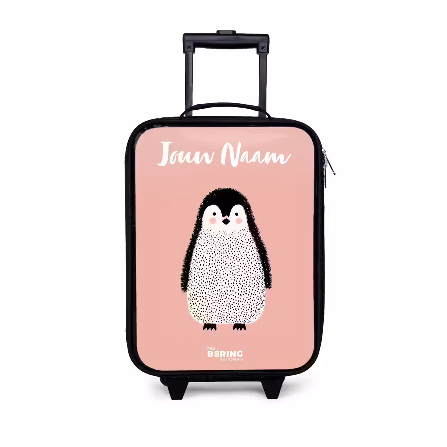 Pinguïn - Stippen - Roze - Minimalistisch Kinderkoffer - Zwart klein -3d