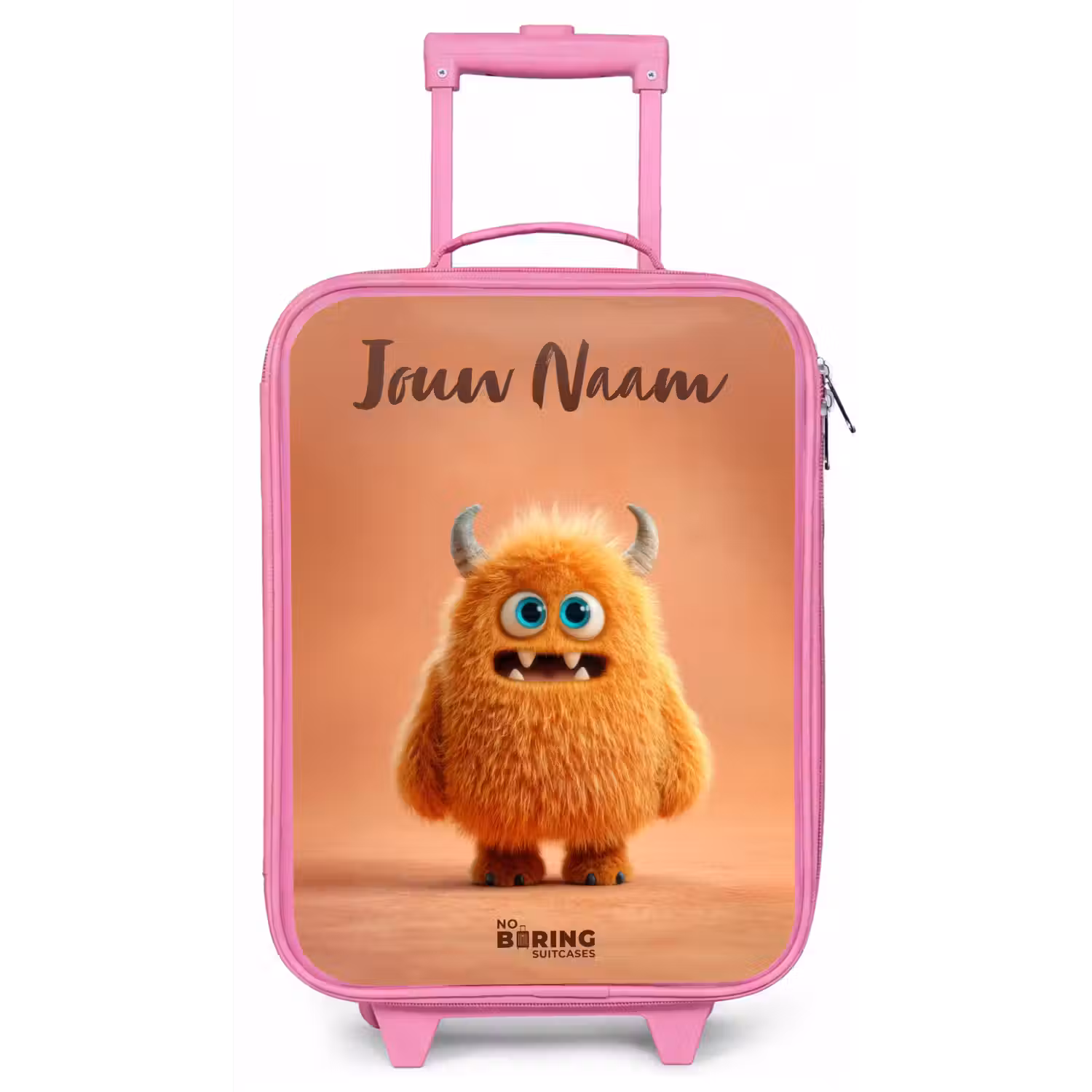 Oranje Pluizig Monster met Hoorns Kinderkoffer - Roze klein -zz3dotto