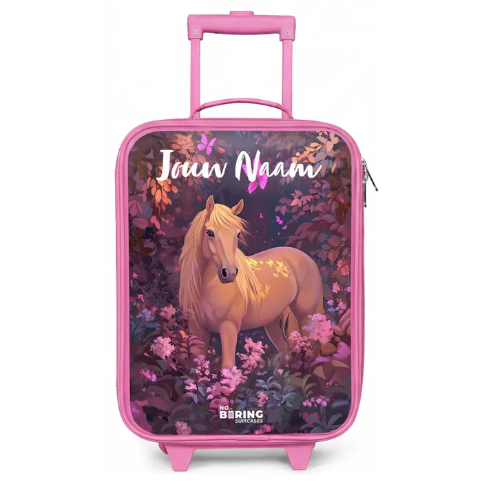 Paard - Bloemen - Paars - Vlinder Kinderkoffer - Roze klein -zz3dotto