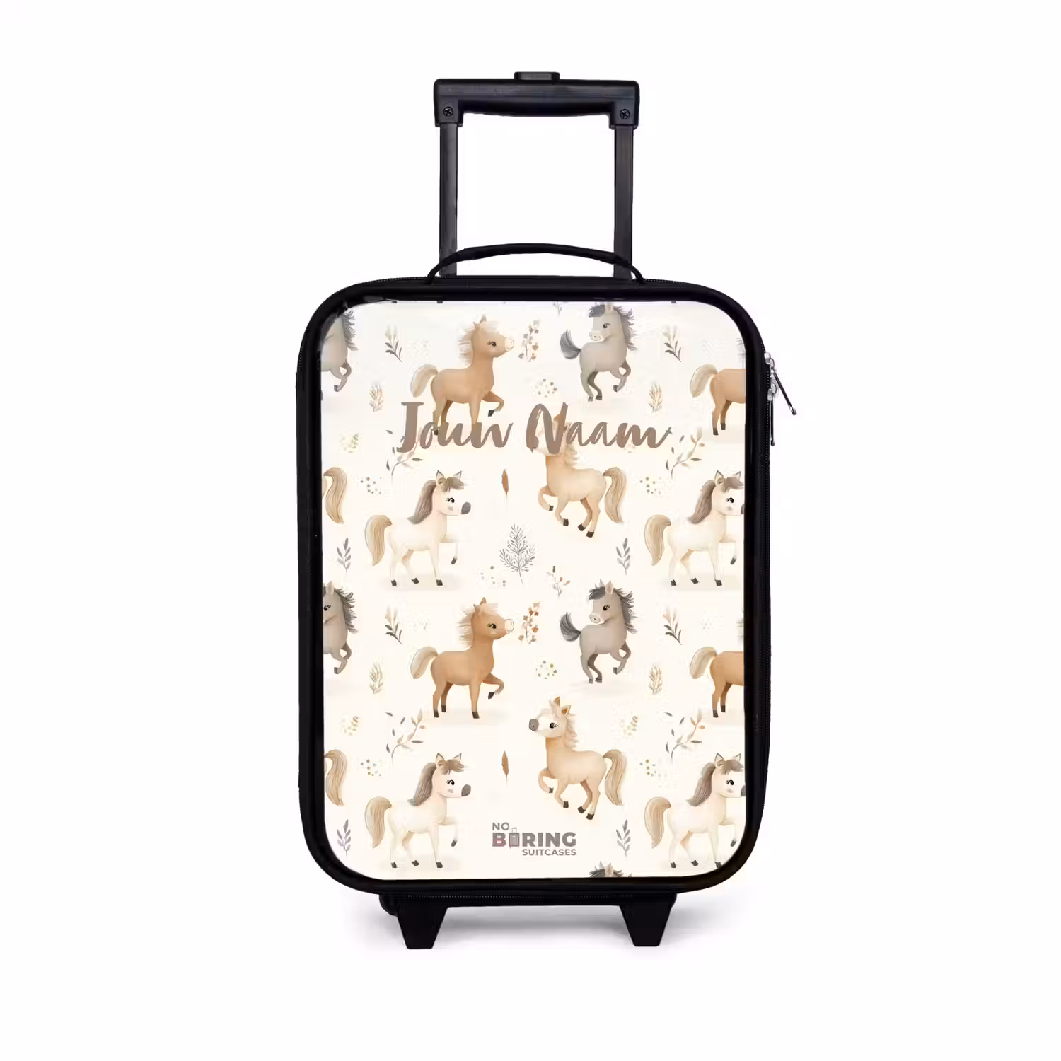 Patroon van veulens in beige en bruin kleuren Kinderkoffer - Zwart klein -3d
