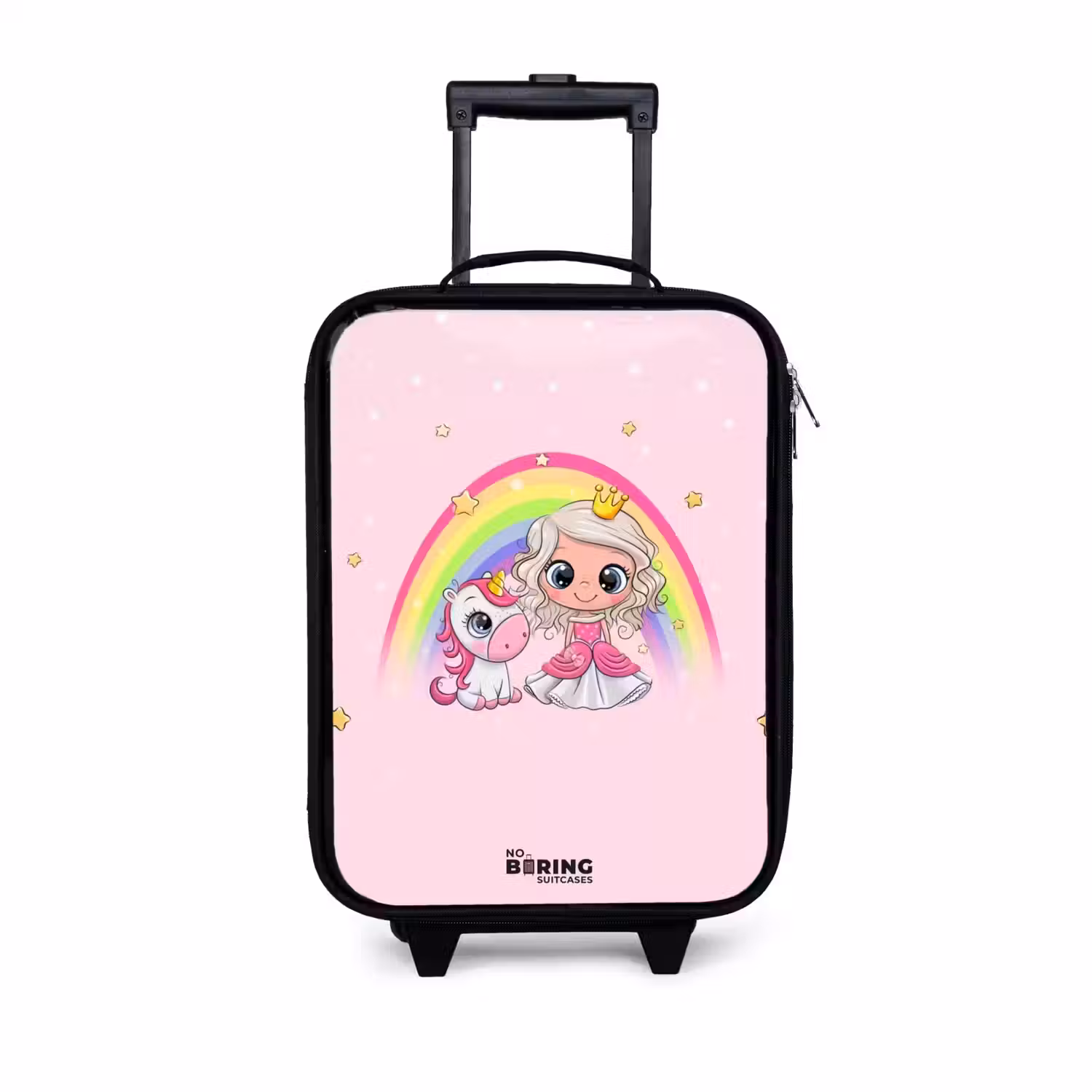Prinses en een eenhoorn bij een regenboog roze Kinderkoffer - Zwart klein -3d