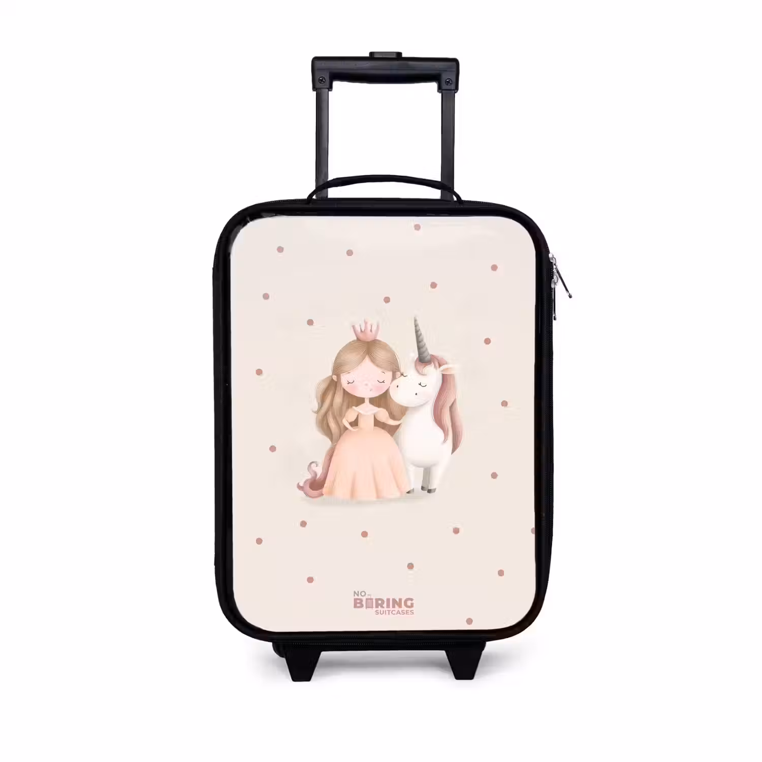 Prinses en een eenhoorn in pastel kleuren Kinderkoffer - Zwart klein -3d