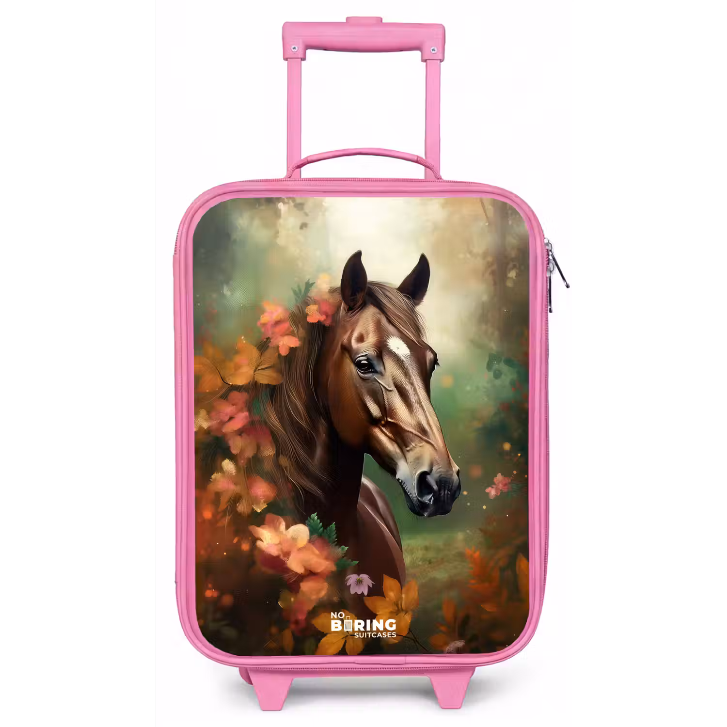Bruin paard tussen de bloemen Kinderkoffer - Roze klein -zz3dotto