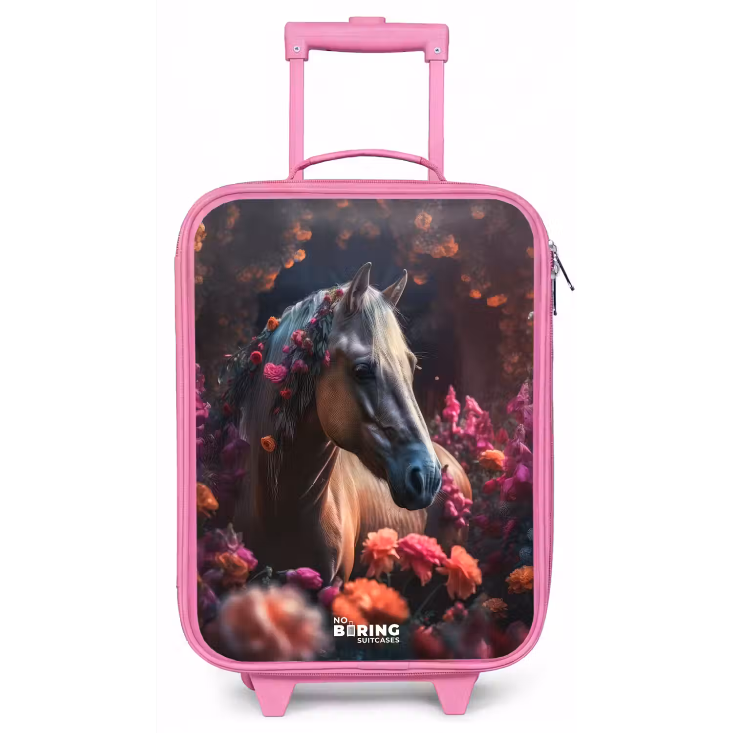 Goudbruin paard tussen de bloemen Kinderkoffer - Roze klein -zz3dotto