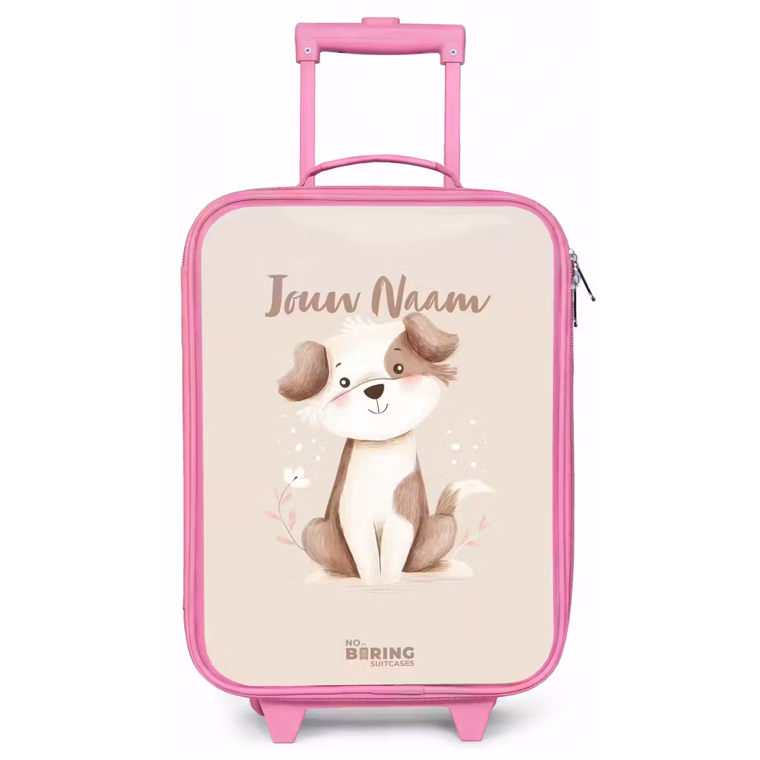 Hond in de kleuren bruin en beige Kinderkoffer - Roze klein -zz3dotto