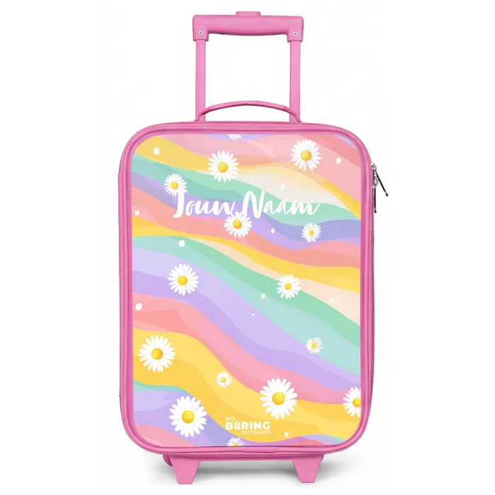 Madeliefjes op regenboogachtergrond Kinderkoffer - Roze klein -zz3dotto