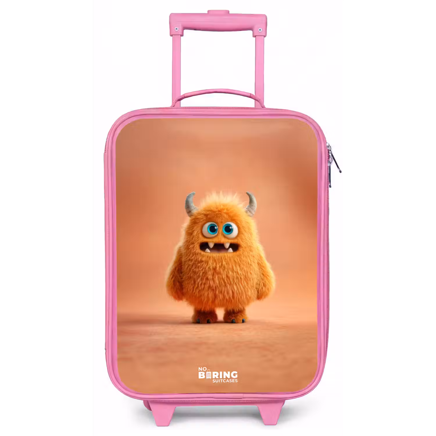 Oranje Pluizig Monster met Hoorns Kinderkoffer - Roze klein -zz3dotto