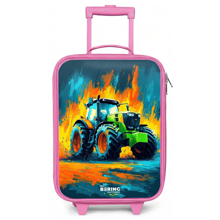 Tractor - Groen - Abstract - Penseelstreken Kinderkoffer - Roze klein -zz3dotto