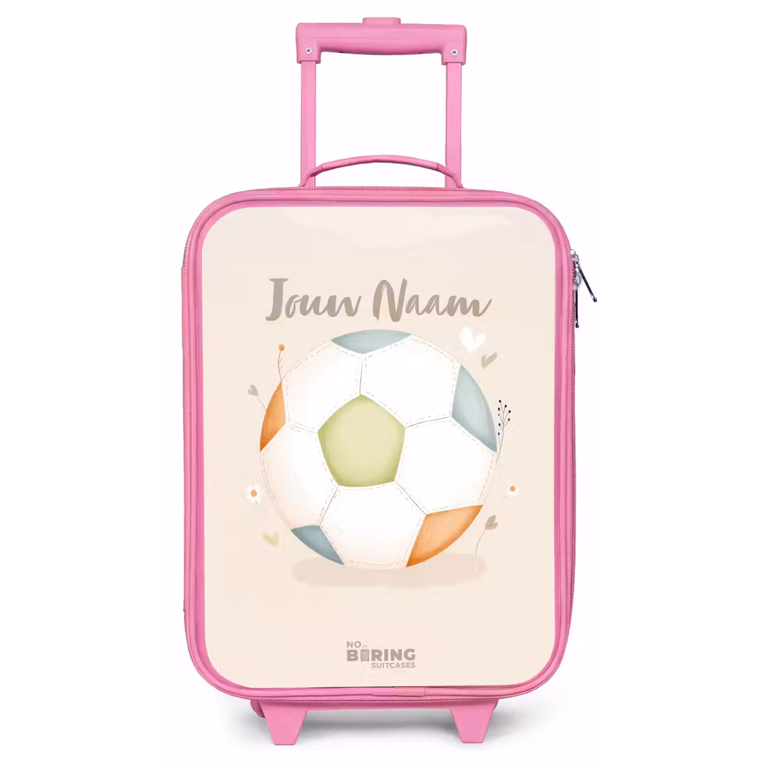 Voetbal in beige pastel kleuren Kinderkoffer - Roze klein -zz3dotto