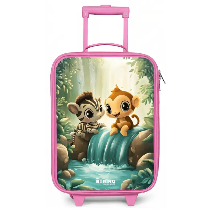 Zebra - Aapje - Waterval - Rotsen Kinderkoffer - Roze klein -zz3dotto