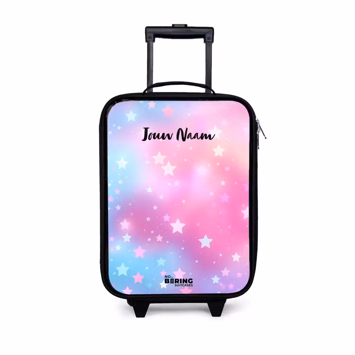 Sterren - Roze - Blauw Kinderkoffer - Zwart klein -3d